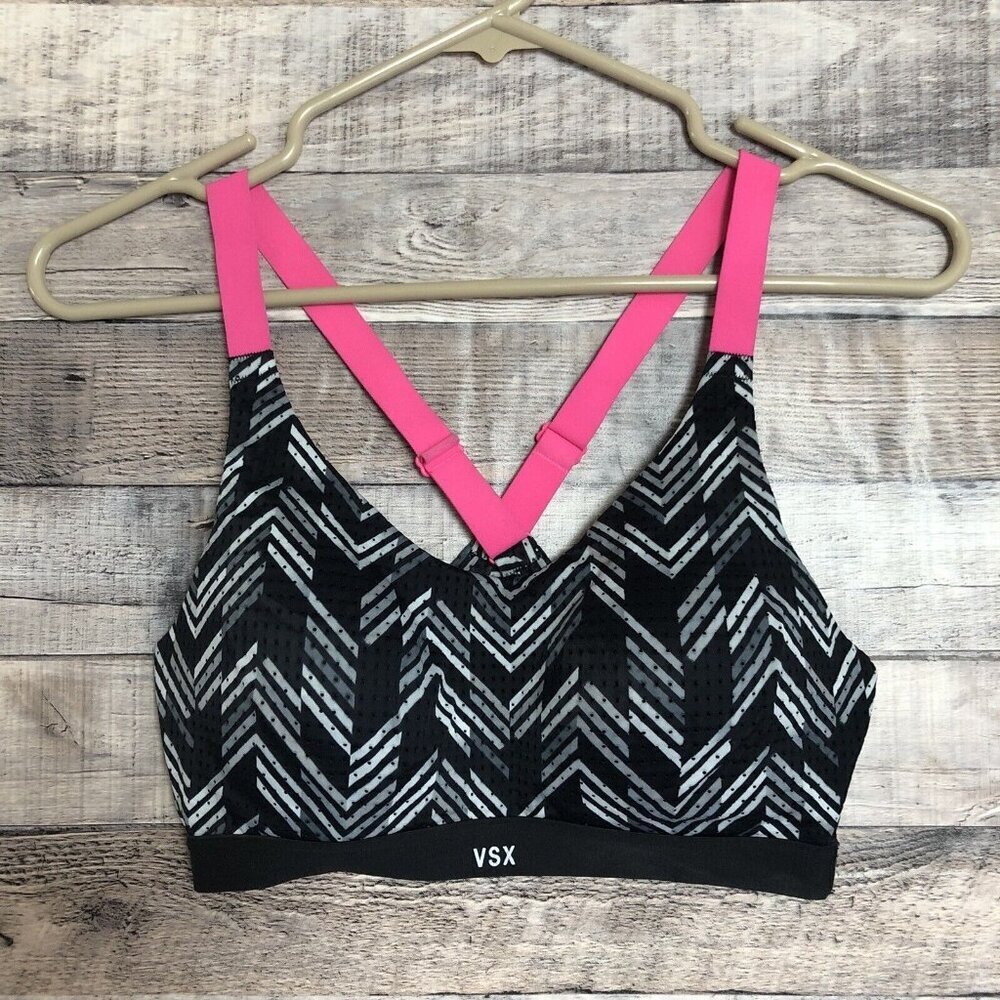 Victorias Secret VSX Sport 32C Sports Bra No Wire Padded Mesh Pink Black